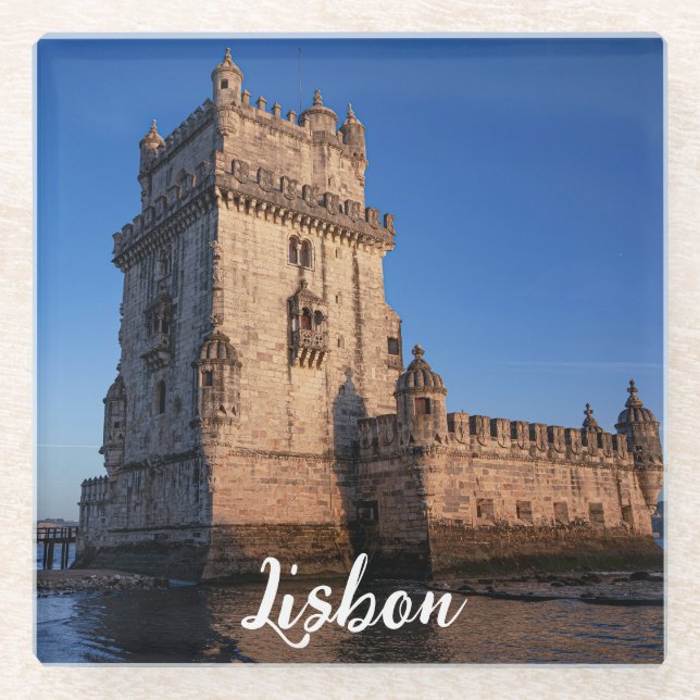 Belem tower at sunset in Lisbon, Portugal Glass Coaster (Front)