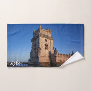 Belem tower at sunset in Lisbon, Portugal Hand Towel