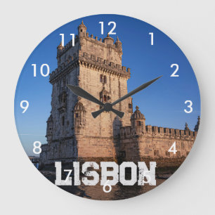 Belem tower at sunset in Lisbon, Portugal Large Clock