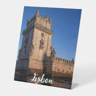 Belem tower at sunset in Lisbon, Portugal Pedestal Sign