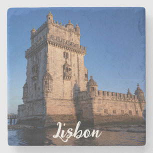 Belem tower at sunset in Lisbon, Portugal Stone Coaster