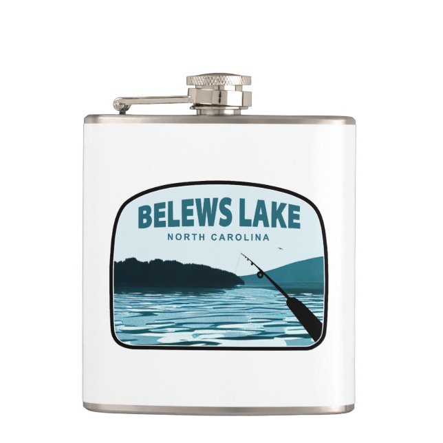 Belews Lake North Carolina Fishing Rod Hip Flask (Front)