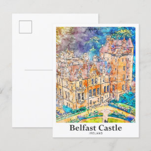 Belfast Castle Ireland Travel Watercolor Sketch Postcard