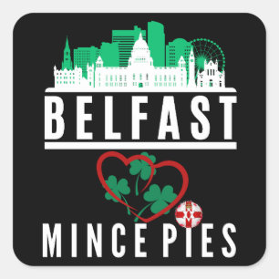 Belfast Loves Mince Pies Cityscape Square Sticker