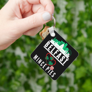 Belfast Loves Mince Pies (design on front side) Key Ring