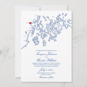 Belfast Maine Map Wedding Invitation - Penobscot