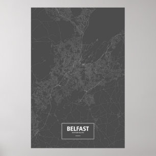 Belfast, Northern Ireland (white on black) Poster