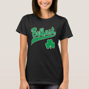 Belfast Sports Script Shamrock Green Print White O T-Shirt