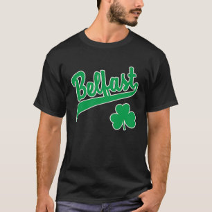 Belfast Sports Script Shamrock Green Print White O T-Shirt