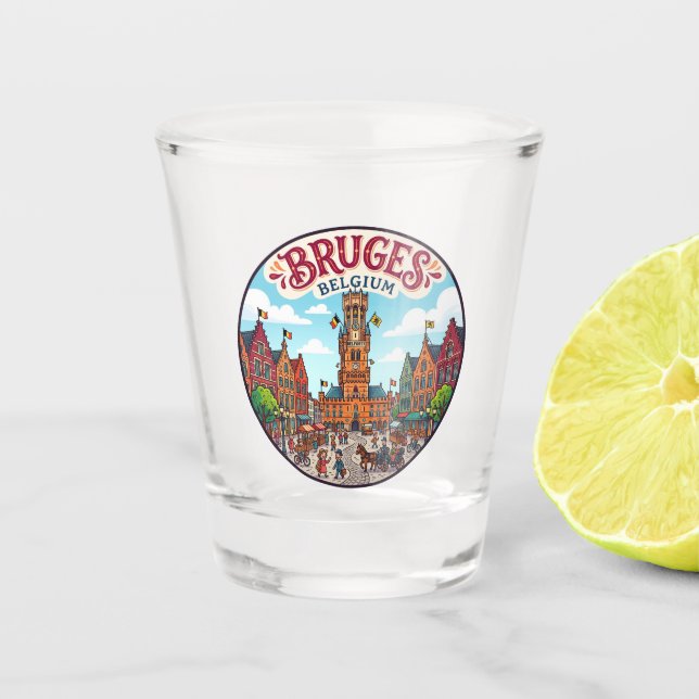 Belfry of Bruges Belgium Shot Glass (Front)