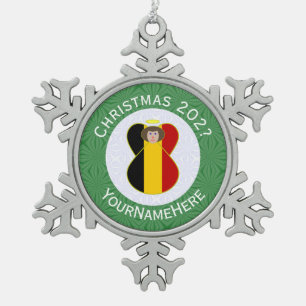 Belgian Angel Christmas Flag Personalised  Snowflake Pewter Christmas Ornament
