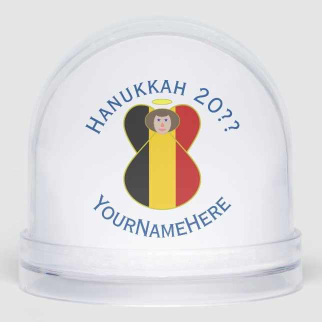 Belgian Angel Hanukkah Flag Personalised  Snowglobe (Front)