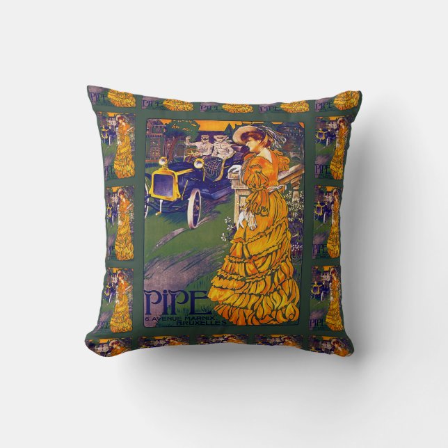 Belgian Art Nouveau Automobile Ad Cushion (Front)