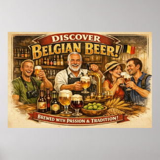 Belgian Beer Tradition Tavern Scene Poster