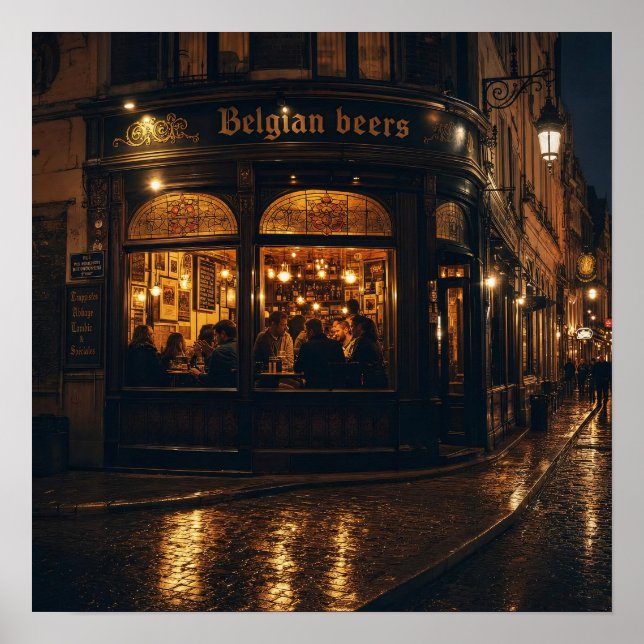 Belgian Corner Beerhouse at Night Poster (Front)