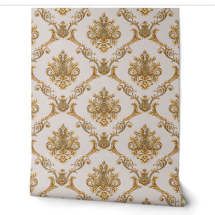 Belgian Damask Gold on Beige Designer Wallpaper