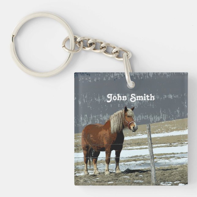 Belgian Draught Horse In Paddock Keychain (Front)