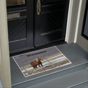 Belgian Draught Horse In Paddock Welcome Door Mat