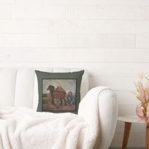 Belgian Draught Horse Vintage Fine Art Farm Painti Cushion
