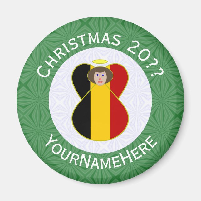 Belgian Flag Angel Christmas Personalised  Magnet (Front)