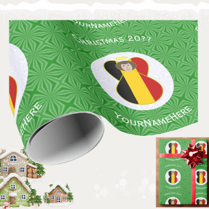 Belgian Flag Angel Christmas Personalised Wrapping Paper