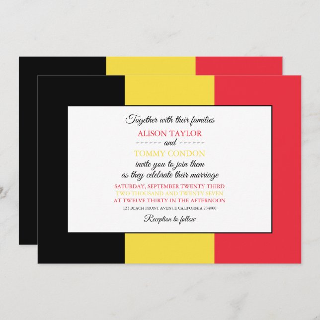 Belgian Flag, Flag of Belgium Wedding Invitation (Front/Back)