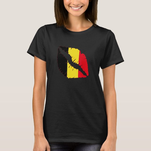 Belgian Flag Lips Belgie Belgian Pride Belgian Roo T-Shirt (Front)