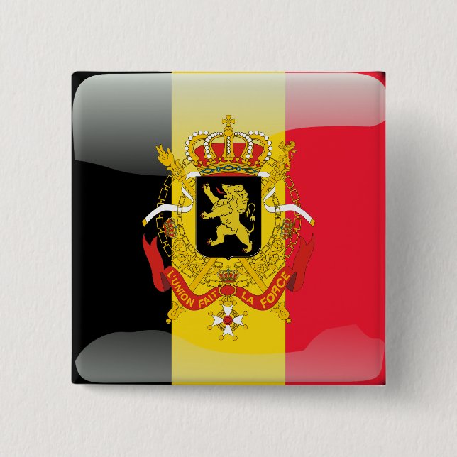 Belgian glossy flag 15 cm square badge (Front)