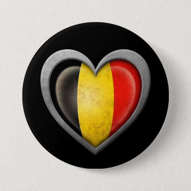 Belgian Heart Flag with Metal Effect 7.5 Cm Round Badge (Front)