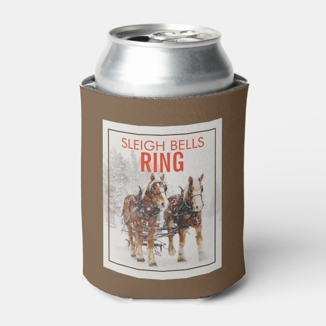 Belgian Horse Team Sleigh Bells Ring Can Cooler (Can Front)