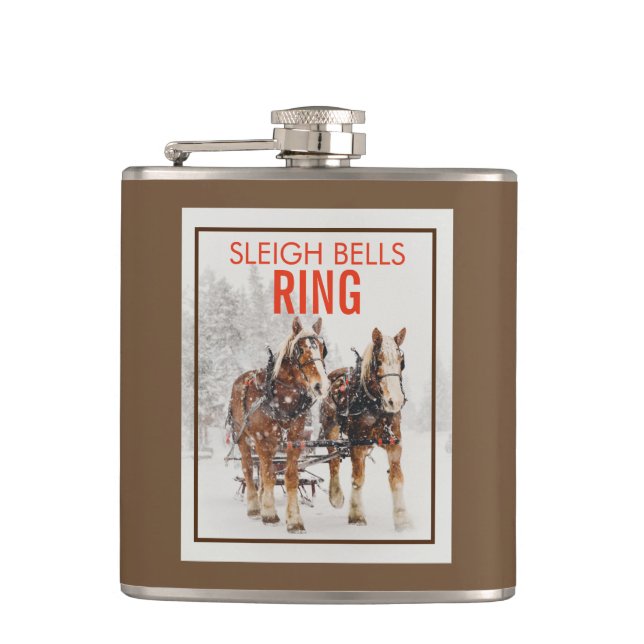 Belgian Horse Team Sleigh Bells Ring Hip Flask (Front)