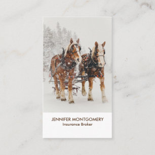Belgian Horse Team Wintery Christmas Scene Business Card