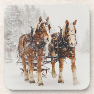 Belgian Horse Team Wintery Christmas Scene Coaster