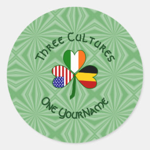 Belgian Irish American Shamrock Flag Personalised  Classic Round Sticker