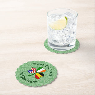 Belgian Irish American Shamrock Flag Personalised  Paper Coaster