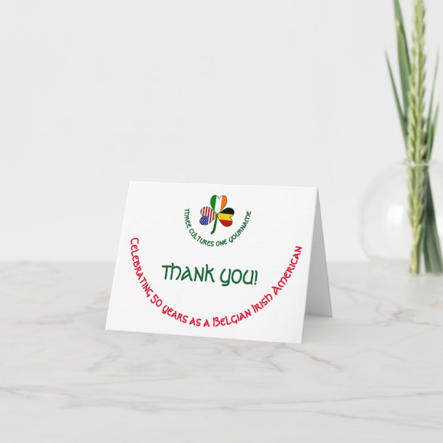 Belgian Irish USA Shamrock Personalised Thank You Card (Front)