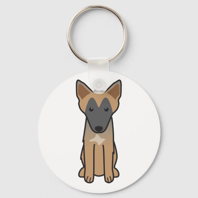 Belgian Malinese Dog Cartoon Key Ring (Front)