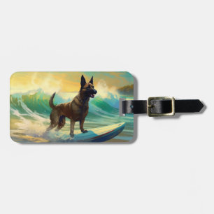 Belgian Malinoi Beach Surfing Painting Luggage Tag