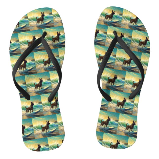 Belgian Malinoi Beach Surfing Painting Thongs (Footbed)