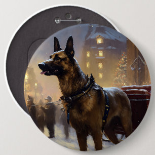 Belgian Malinoi Christmas Festive Season 6 Cm Round Badge