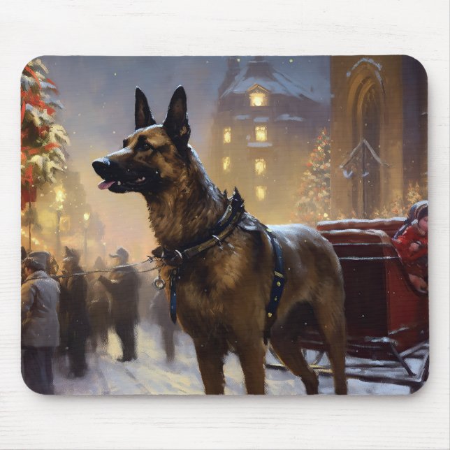 Belgian Malinoi Christmas Festive Season  Mouse Pad (Front)