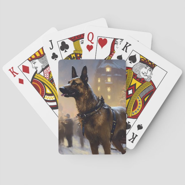 Belgian Malinoi Christmas Festive Season  Playing Cards (Back)