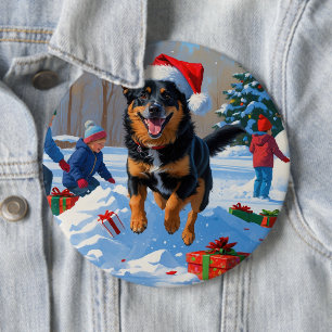 Belgian Malinoi Christmas Festive Snow Scene 6 Cm Round Badge
