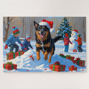 Belgian Malinoi Christmas Festive Snow Scene Jigsaw Puzzle