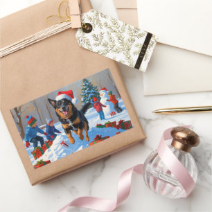 Belgian Malinoi Christmas Festive Snow Scene Rectangular Sticker