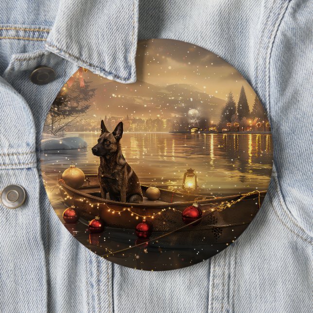 Belgian Malinoi Christmas Festive Voyage 6 Cm Round Badge (In Situ)