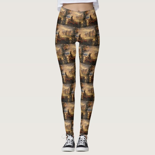 Belgian Malinoi Christmas Festive Voyage Leggings (Front)
