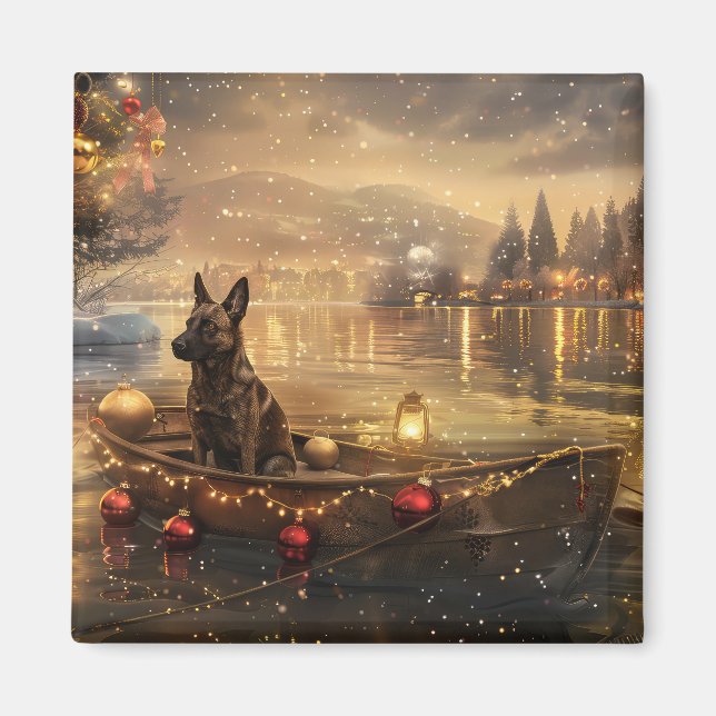 Belgian Malinoi Christmas Festive Voyage Magnet (Front)