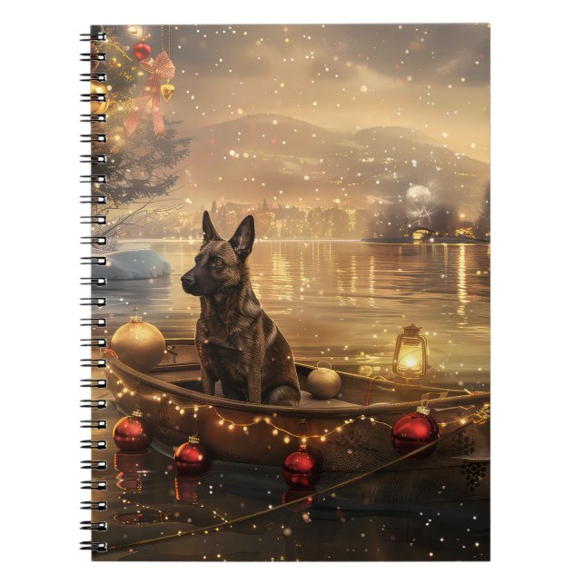 Belgian Malinoi Christmas Festive Voyage Notebook (Front)