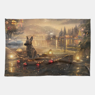 Belgian Malinoi Christmas Festive Voyage Tea Towel
